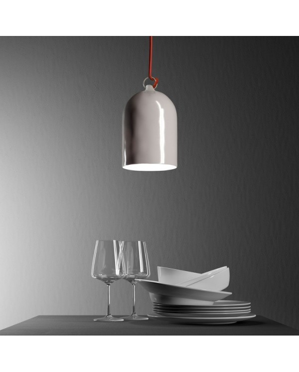 Pendant lamp with textile cable and lampshade Mini Bell XS ceramic shade