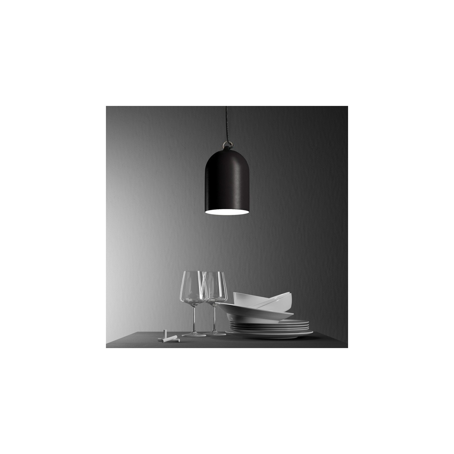 Pendant lamp with textile cable and lampshade Mini Bell XS ceramic shade