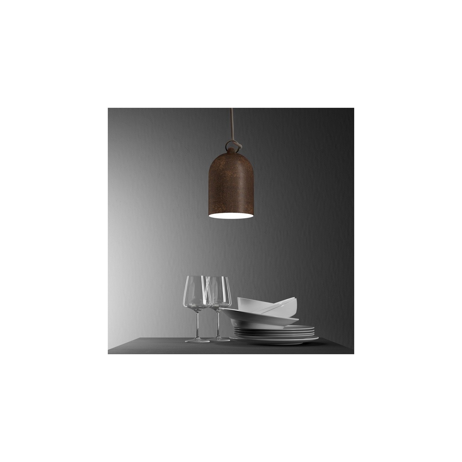 Pendant lamp with textile cable and lampshade Mini Bell XS ceramic shade