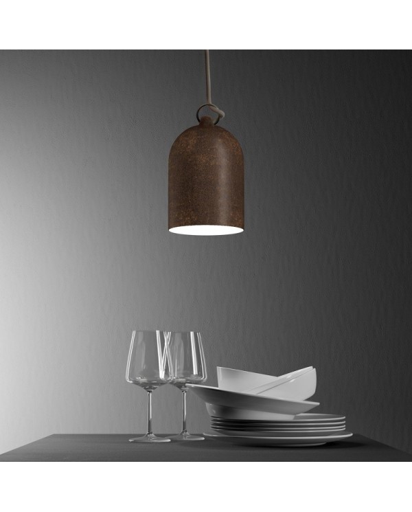 Pendant lamp with textile cable and lampshade Mini Bell XS ceramic shade