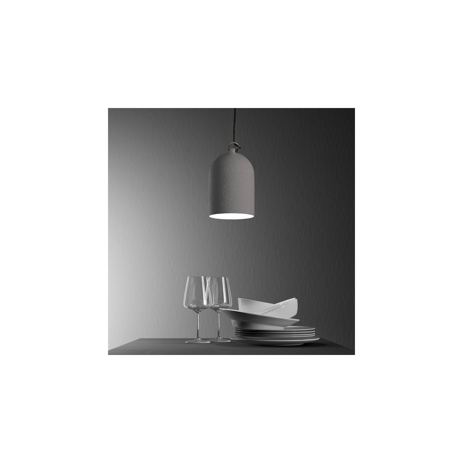 Pendant lamp with textile cable and lampshade Mini Bell XS ceramic shade