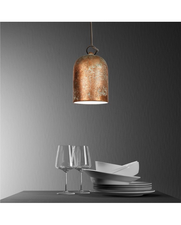 Pendant lamp with textile cable and lampshade Mini Bell XS ceramic shade