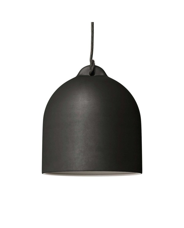 Pendant lamp with textile cable and lampshade Bell M in ceramic