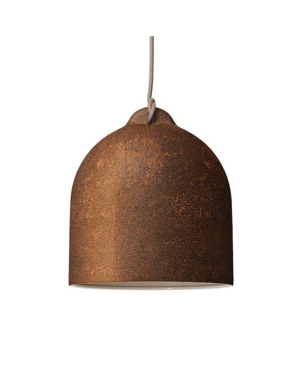 Pendant lamp with textile cable and lampshade Bell M in ceramic