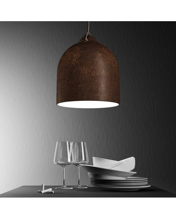 Pendant lamp with textile cable and lampshade Bell M in ceramic