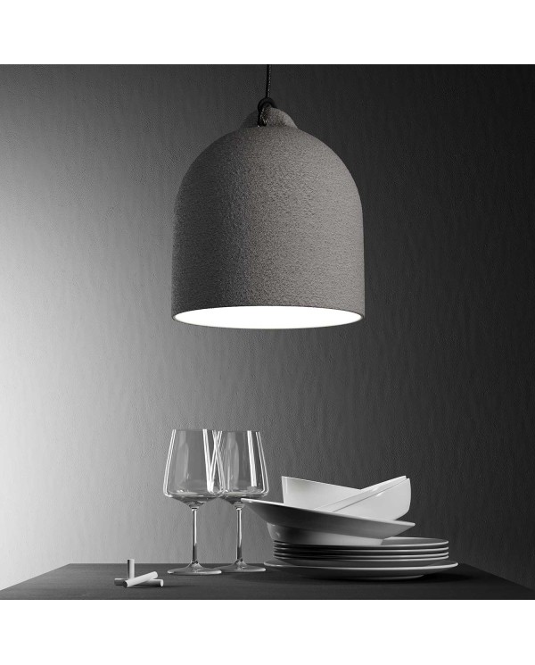 Pendant lamp with textile cable and lampshade Bell M in ceramic