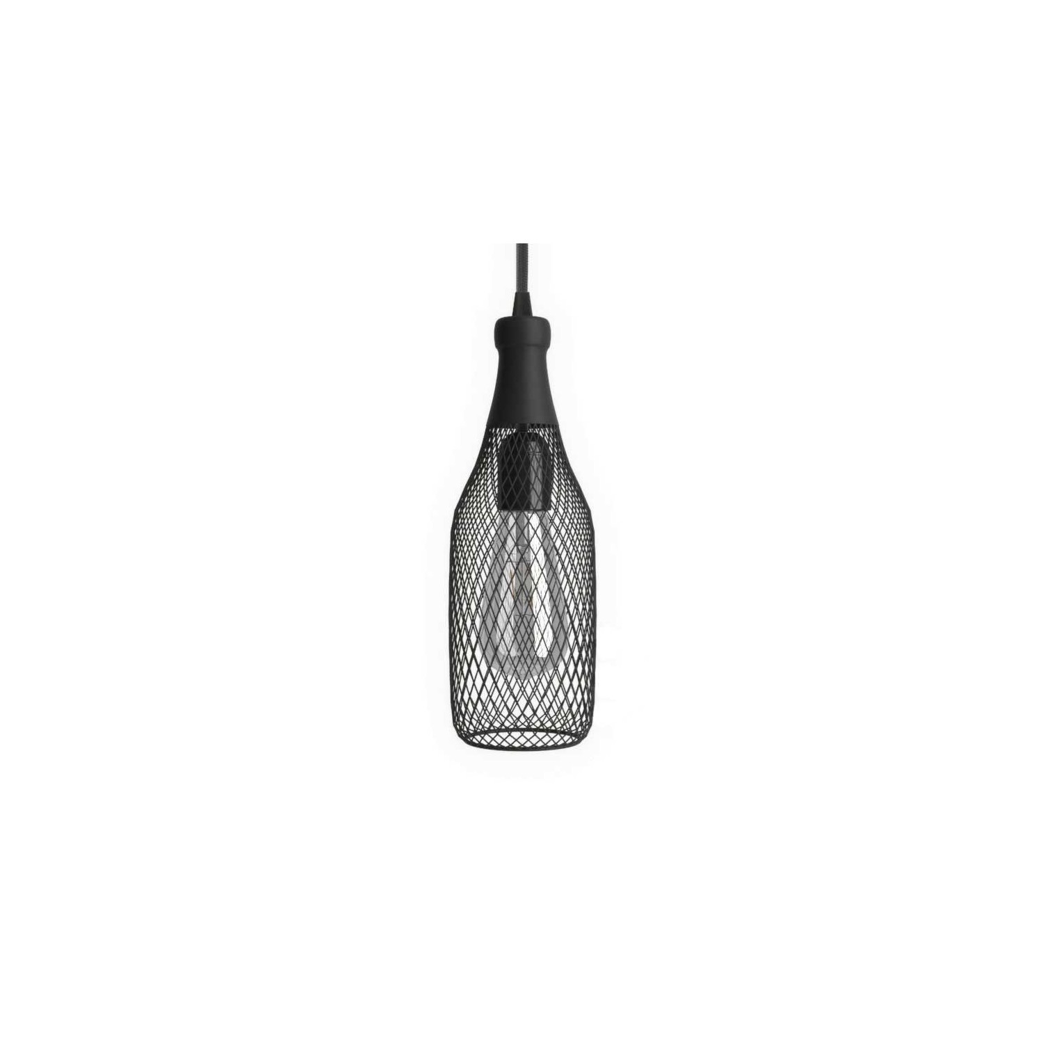 Pendant lamp with textile cable, Magnum bottle lampshade and metal details