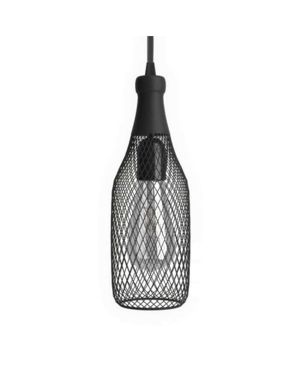 Pendant lamp with textile cable, Magnum bottle lampshade and metal details