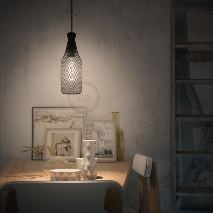 Pendant lamp with textile cable, Magnum bottle lampshade and metal details