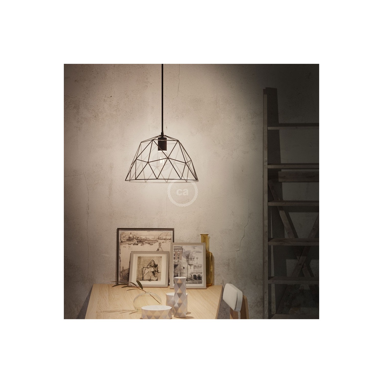 Pendant lamp with textile cable, Dome lampshade and metal details