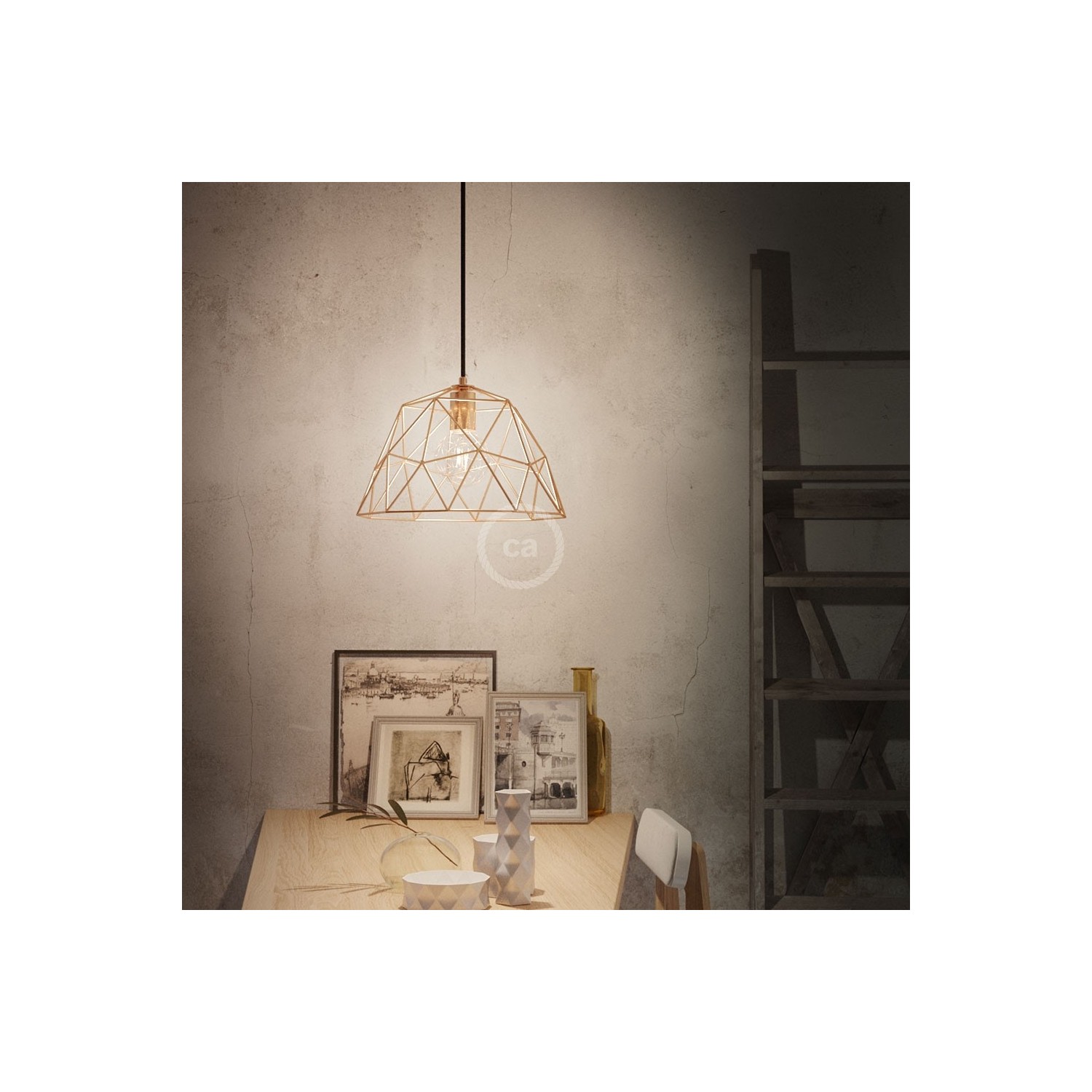 Pendant lamp with textile cable, Dome lampshade and metal details