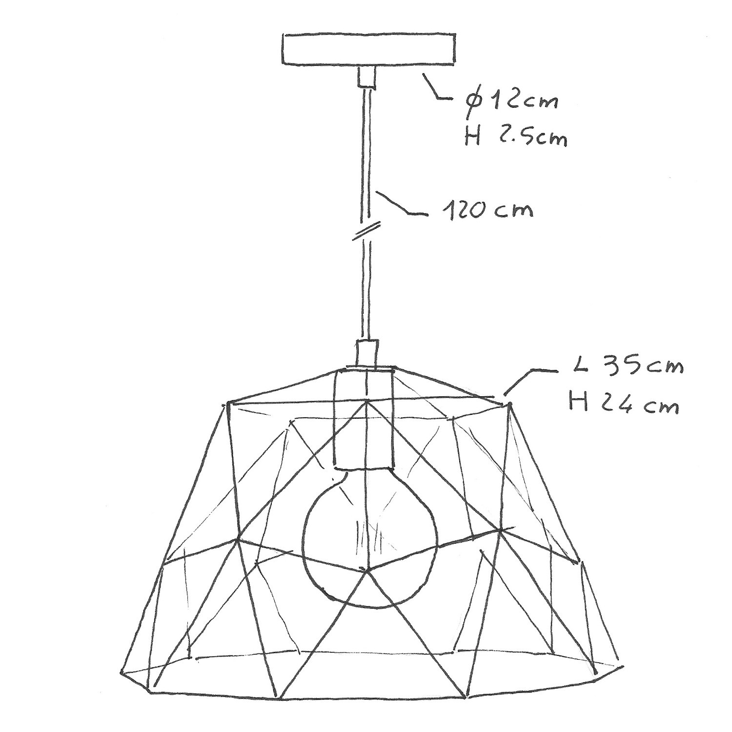 Pendant lamp with textile cable, Dome lampshade and metal details