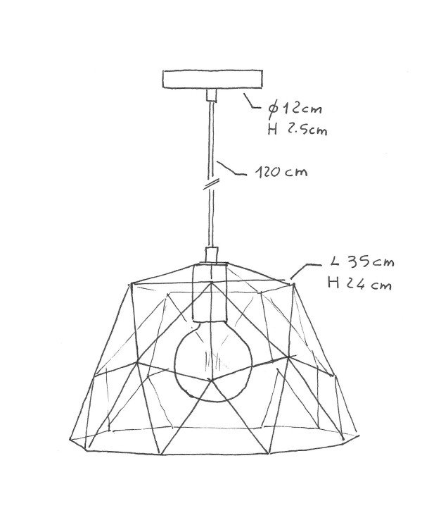 Pendant lamp with textile cable, Dome lampshade and metal details