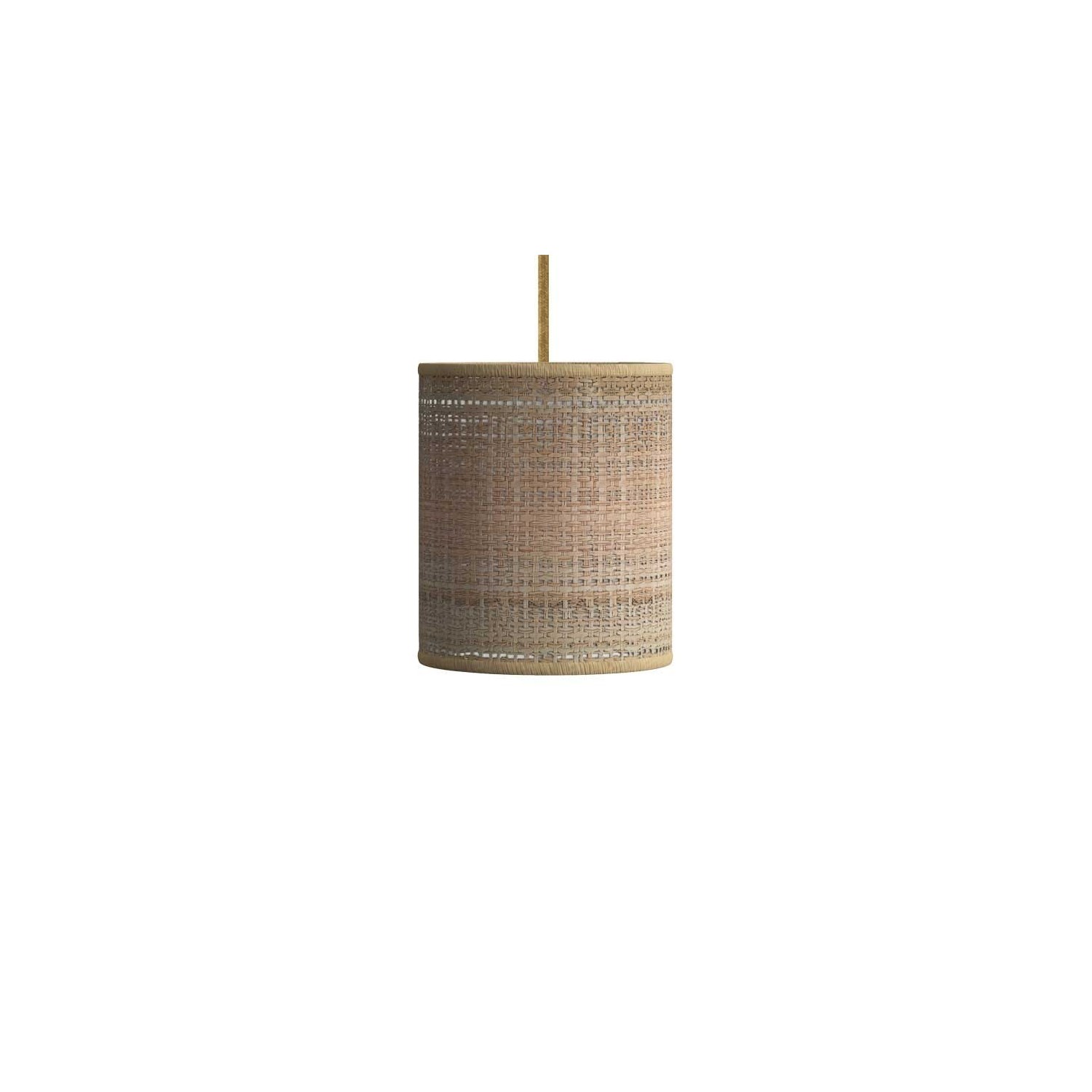 Pendant lamp with textile cable, raffia Cylinder lampshade and metal details