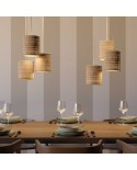 Pendant lamp with textile cable, raffia Cylinder lampshade and metal details