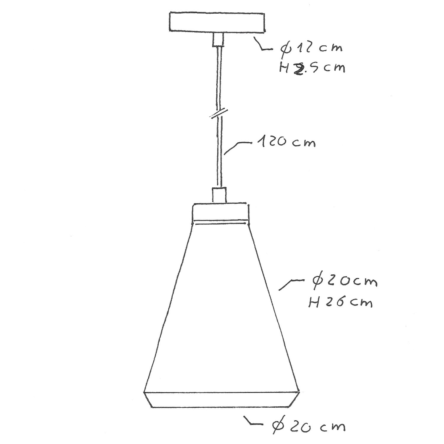 Pendant lamp with textile cable, Funnel cement lampshade and metal details