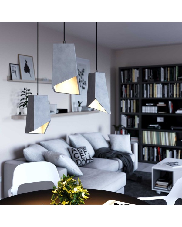 Pendant lamp with textile cable, Prisma cement lampshade and metal finishes