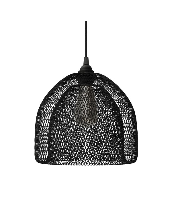 Pendant lamp with textile cable, Ghostbell XL cage lampshade and metal details