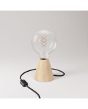 Table lamp with alder base and transparent light bulb