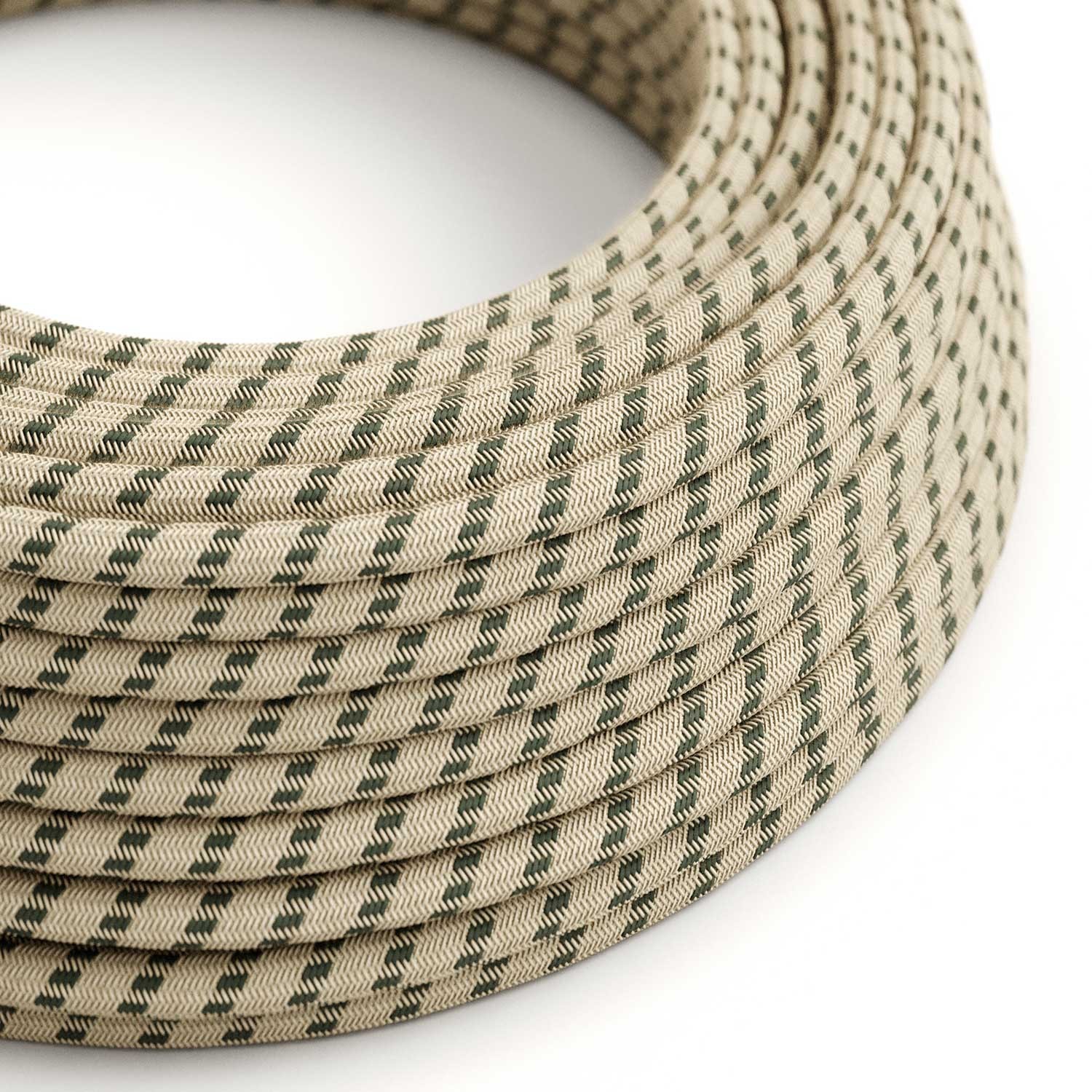 Natural & Charcoal Linen Stripe covered Round electric cable - RD54