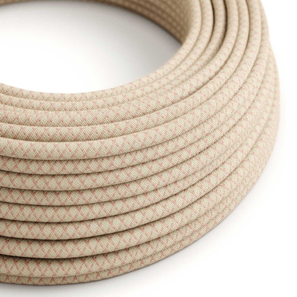 Natural & Pink Linen CrissCross covered Round electric cable - RD61