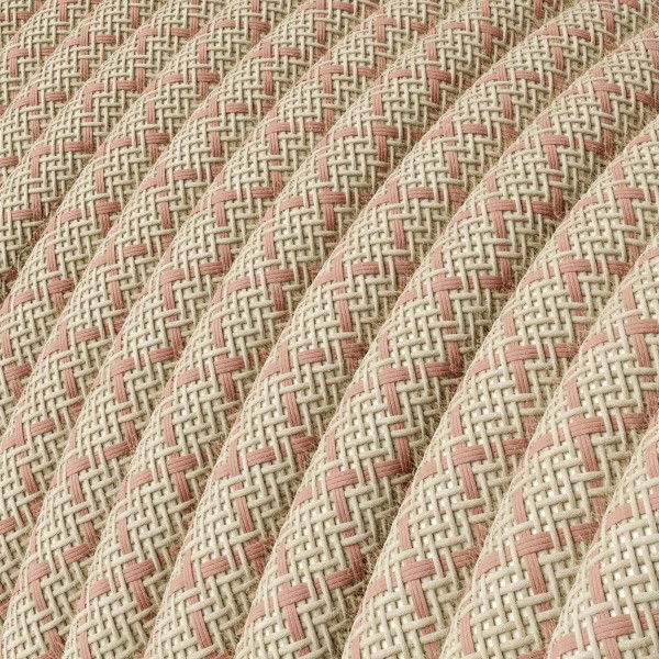 Natural & Pink Linen CrissCross covered Round electric cable - RD61