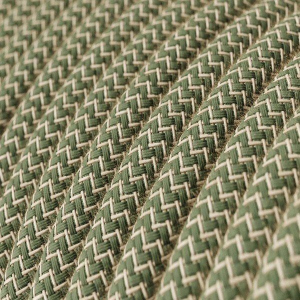 Natural & Thyme Green Linen Chevron covered Round electric cable - RD72