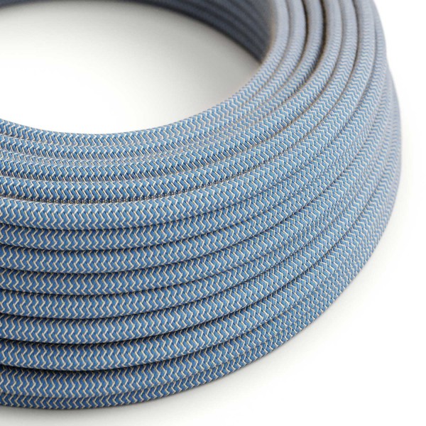 Natural & Blue Linen Chevron covered Round electric cable - RD75