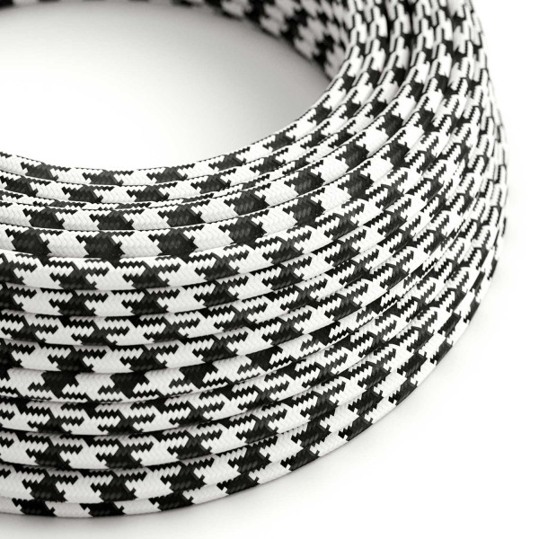 Black & White Houndstooth covered Round electric cable - RP04