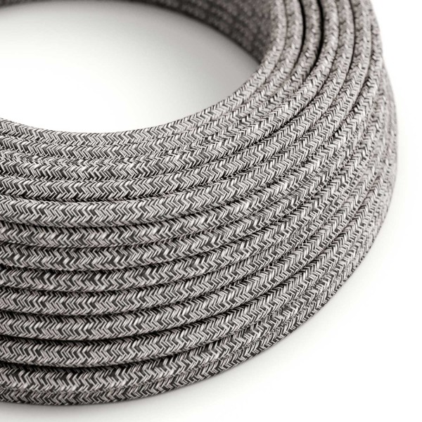 Black Glitter Cotton & Natural Linen Tweed covered Round electric cable - RS81