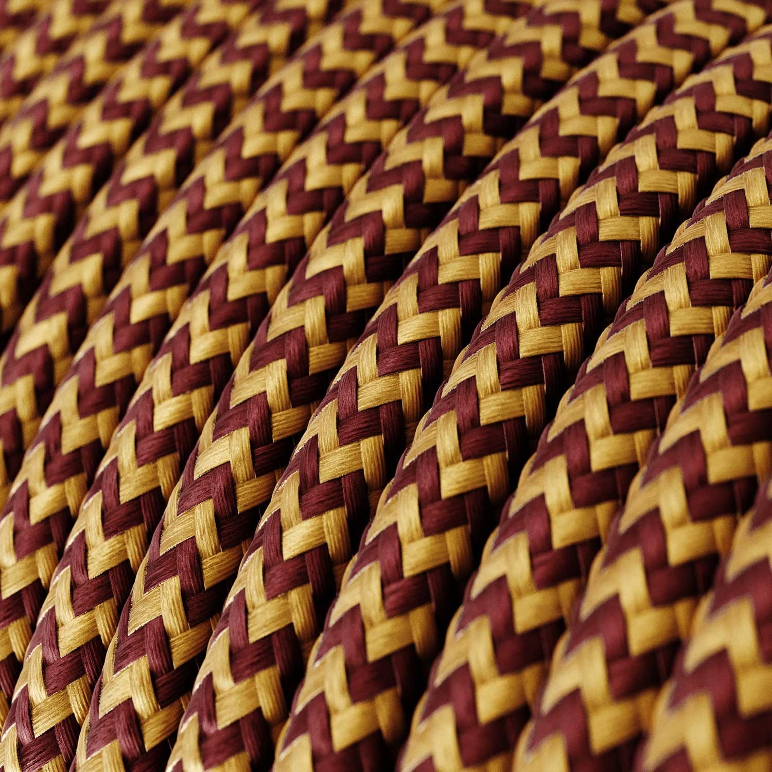 Gold & Burgundy Rayon Chevron covered Round electric cable - RZ23