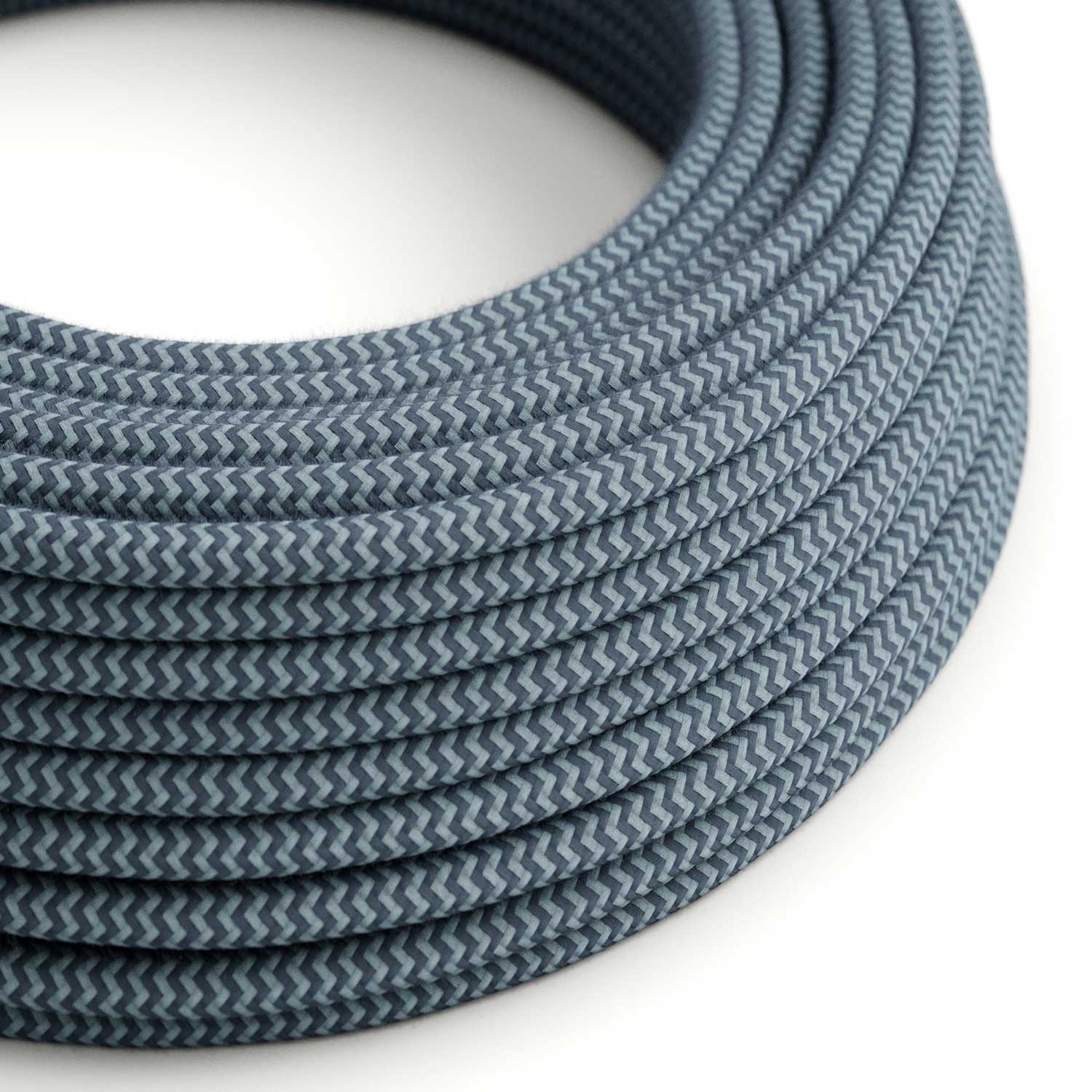 Blue Cotton chevron covered Round electric cable - RZ25