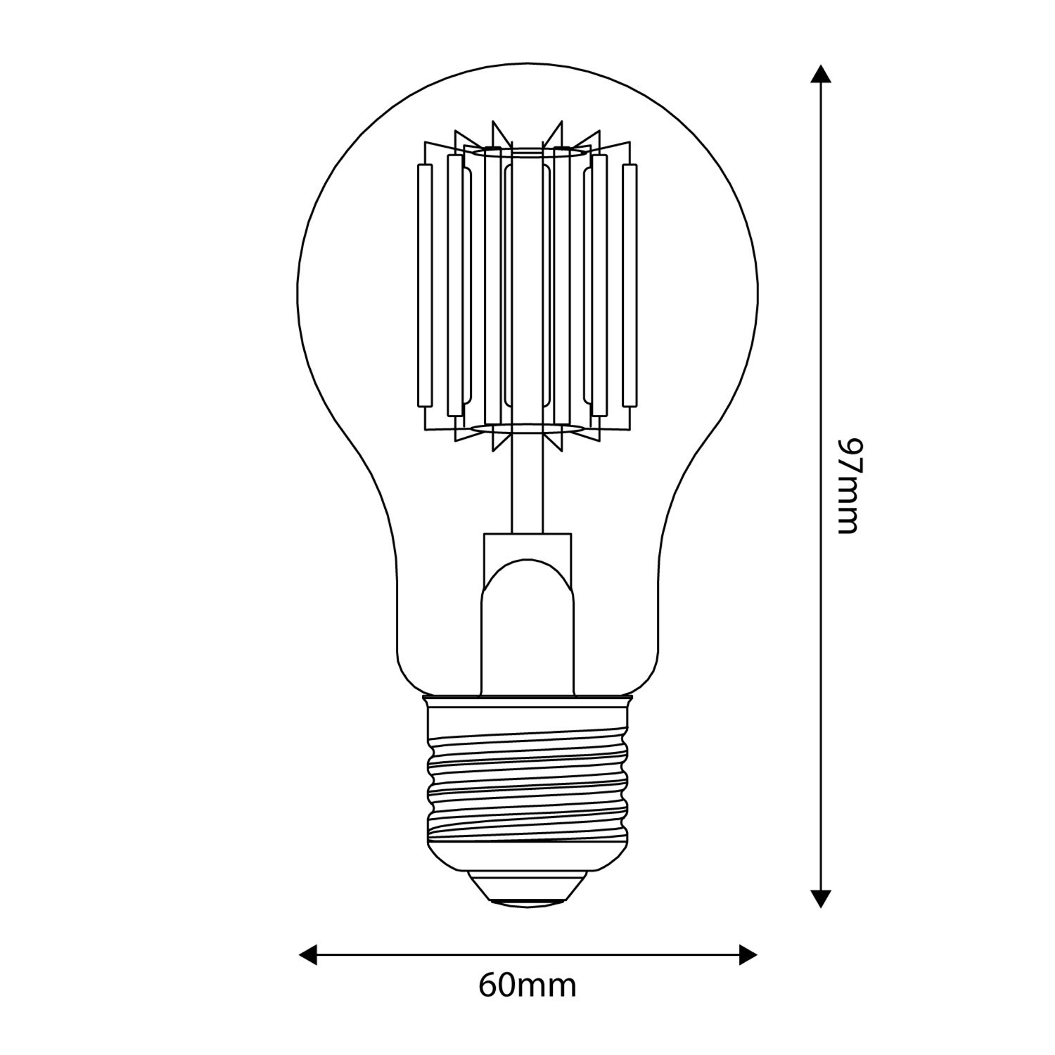 LED Light bulb Clear B03 5V Collection Vertical filament Drop A19 (A60) 1,7W E27 Dimmable 2500K