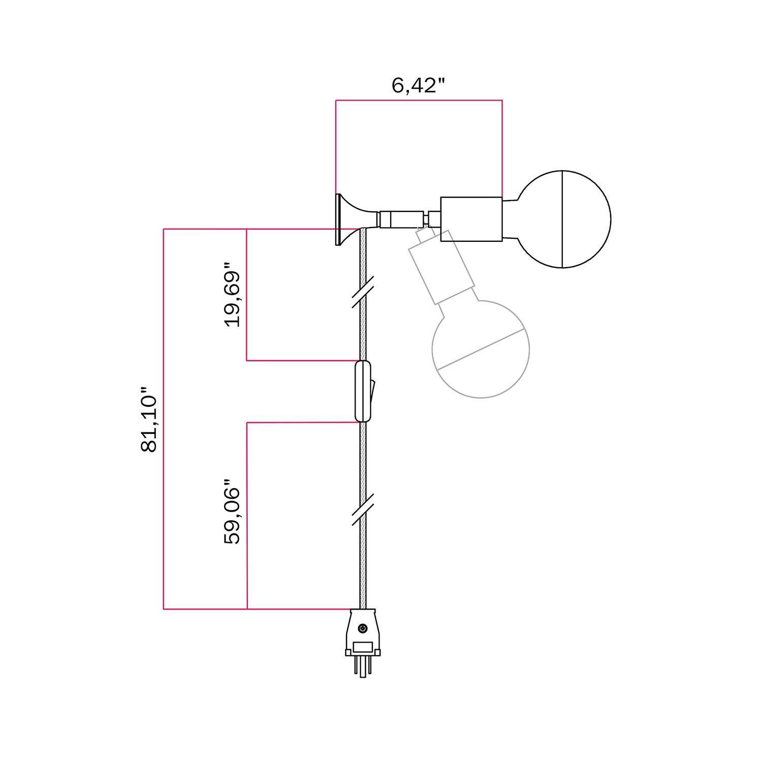 MAG-Y wall lamp with joint and metal dome bulb