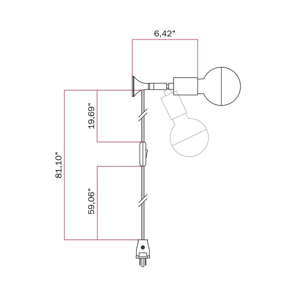 MAG-Y wall lamp with joint and metal dome bulb