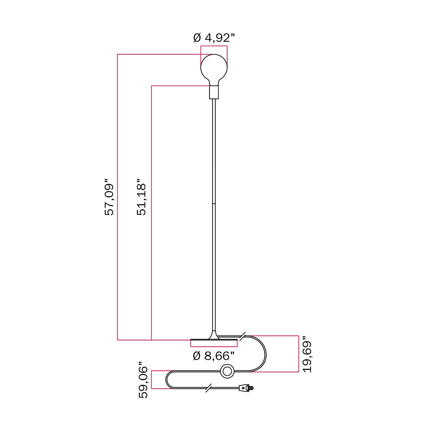 MAG-Y floor lamp with visible bulb