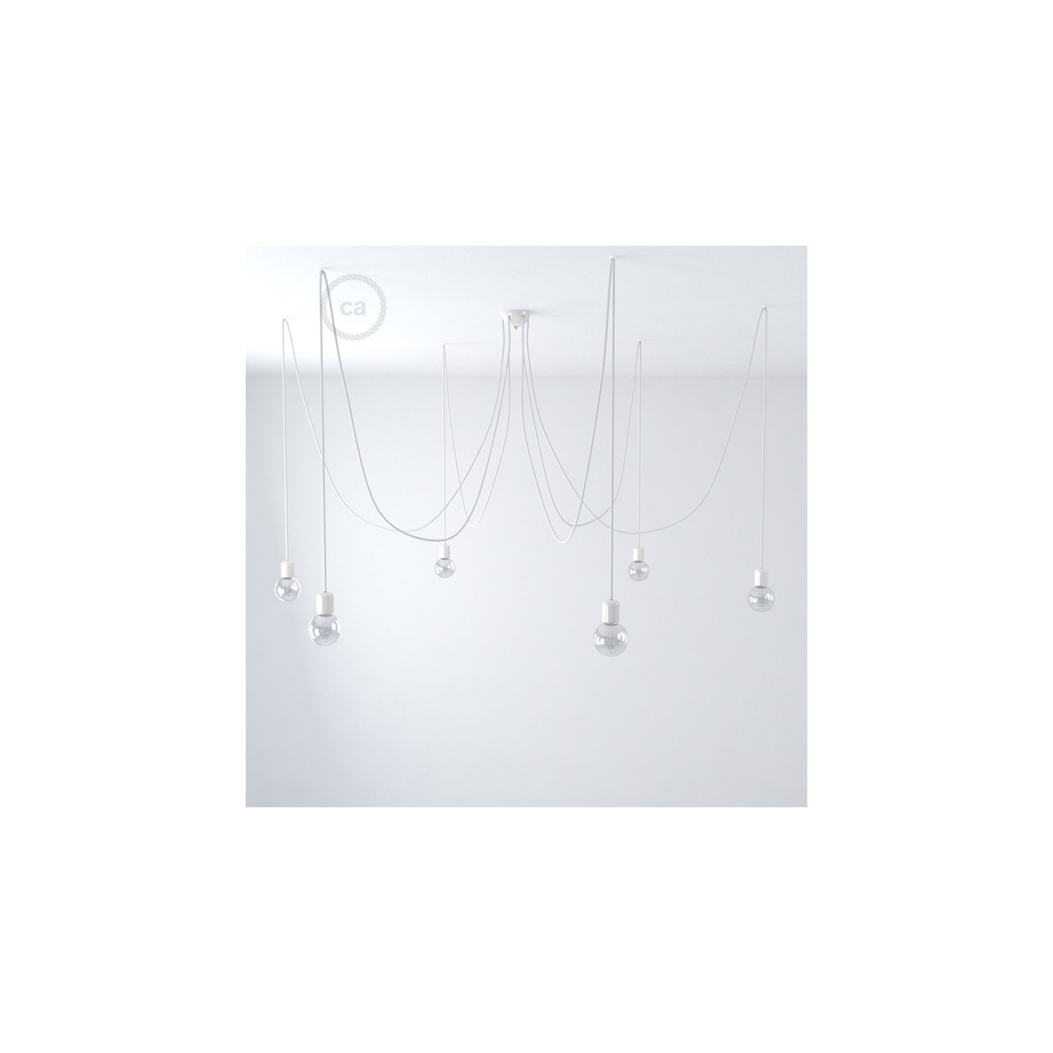 White ceramic spider, multiple suspension with 6-7 pendant, RM01 white cable