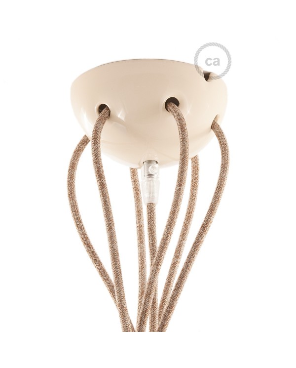 Cream ceramic spider, multiple suspension with 6-7 pendant, RS82 brown cable