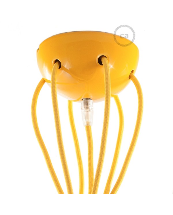 Yellow ceramic spider, multiple suspension with 6-7 pendant, RM10 yellow cable