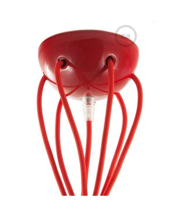 Red ceramic spider, multiple suspension with 6-7 pendant, RM09 red cable