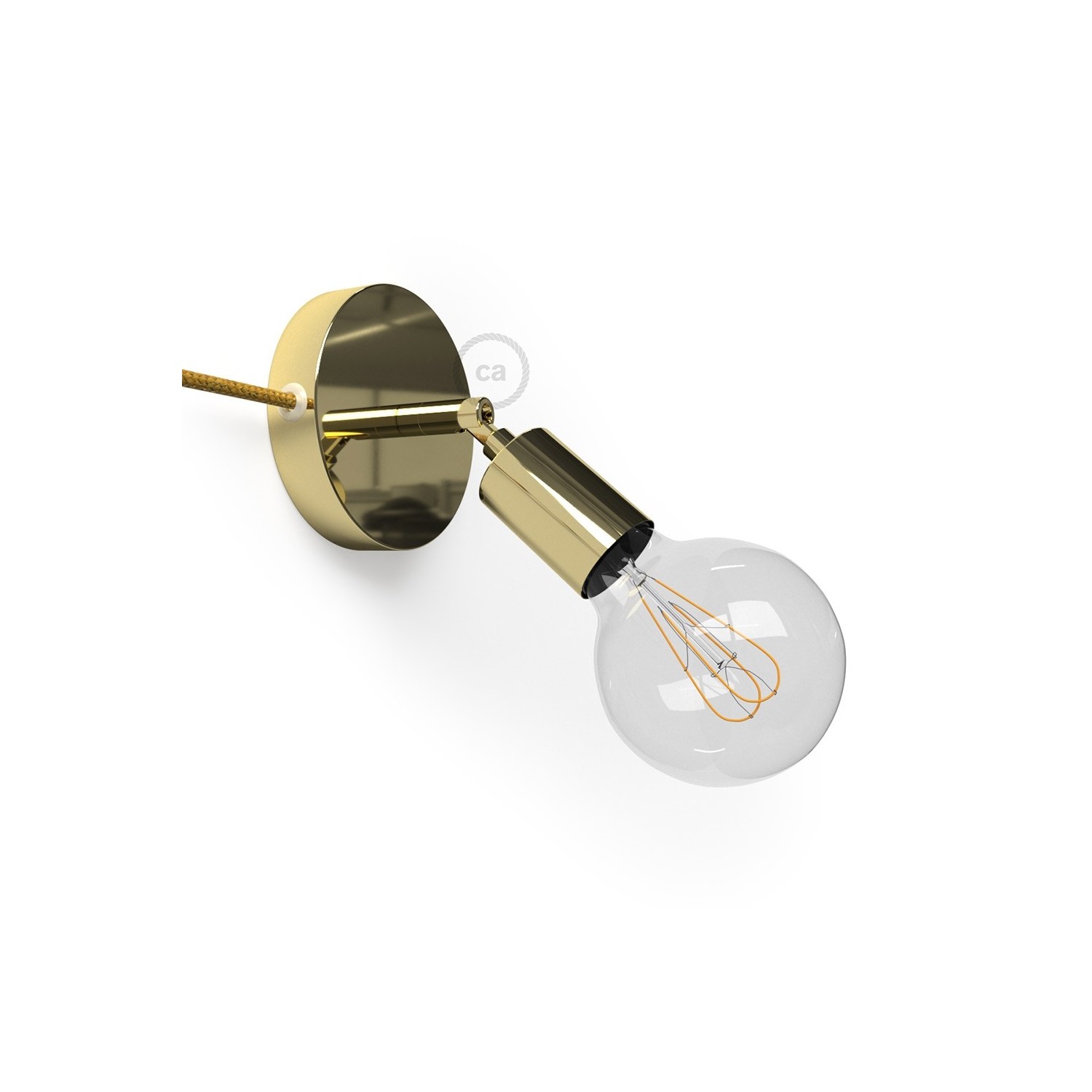 Spostaluce Metallo 90°, the brass adjustable light source with fabric cable and side holes