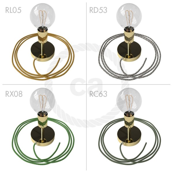 Spostaluce Metallo 90°, the brass adjustable light source with fabric cable and side holes