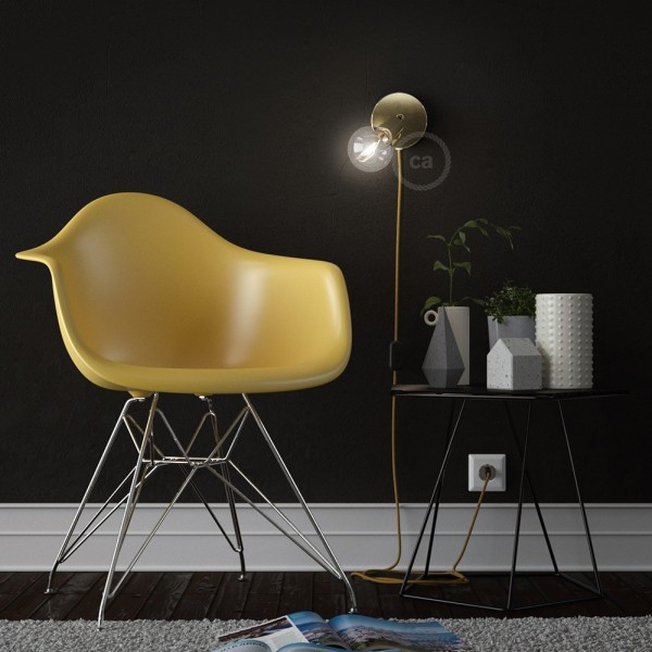 Spostaluce Metallo 90°, the brass adjustable light source with fabric cable and side holes