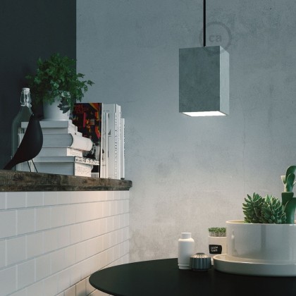 Cube Cement Pendant Lamp Shade | E26 Socket & Cable Retainer