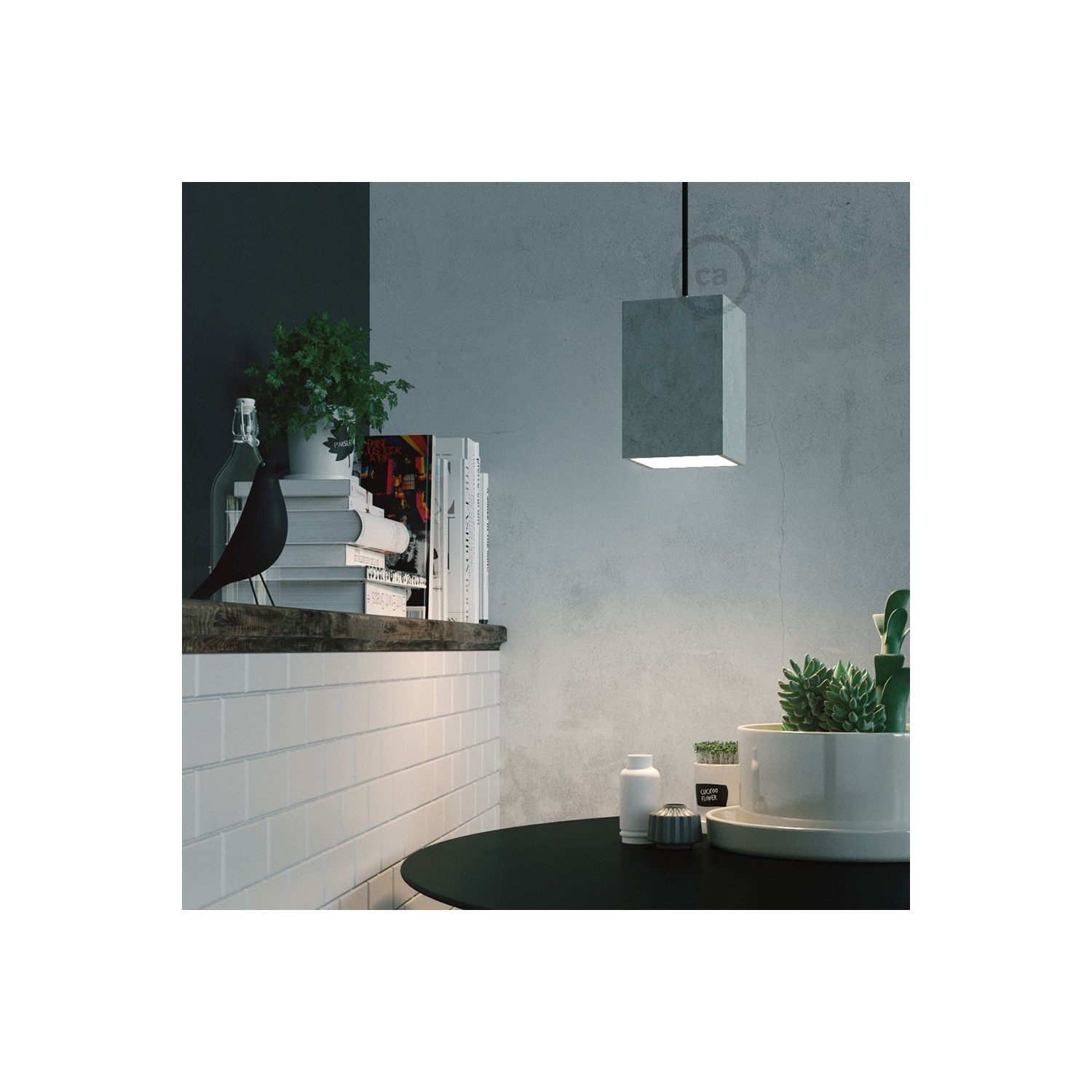 Cube Cement Pendant Lamp Shade | E26 Socket & Cable Retainer