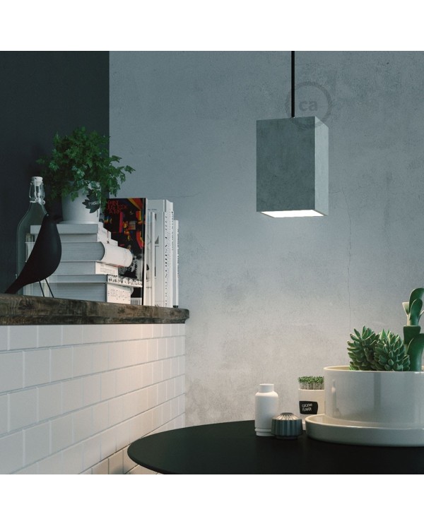 Cube Cement Pendant Lamp Shade | E26 Socket & Cable Retainer