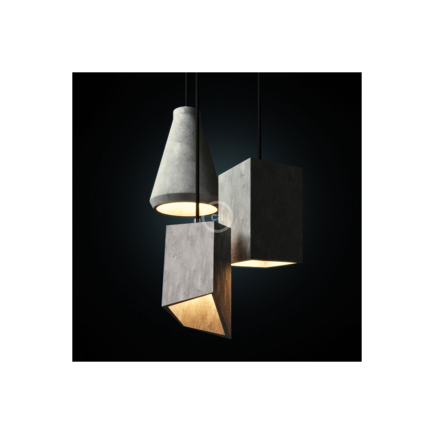 Cube Cement Pendant Lamp Shade | E26 Socket & Cable Retainer