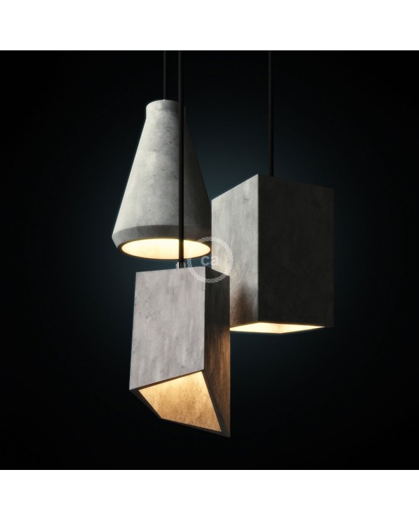 Cube Cement Pendant Lamp Shade | E26 Socket & Cable Retainer