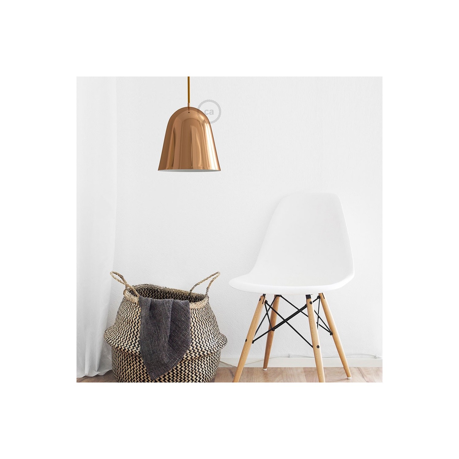 Shiny Copper Metal Bell Lampshade | E26 Socket & Cable Retainer