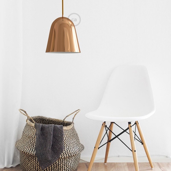 Shiny Copper Metal Bell Lampshade | E26 Socket & Cable Retainer